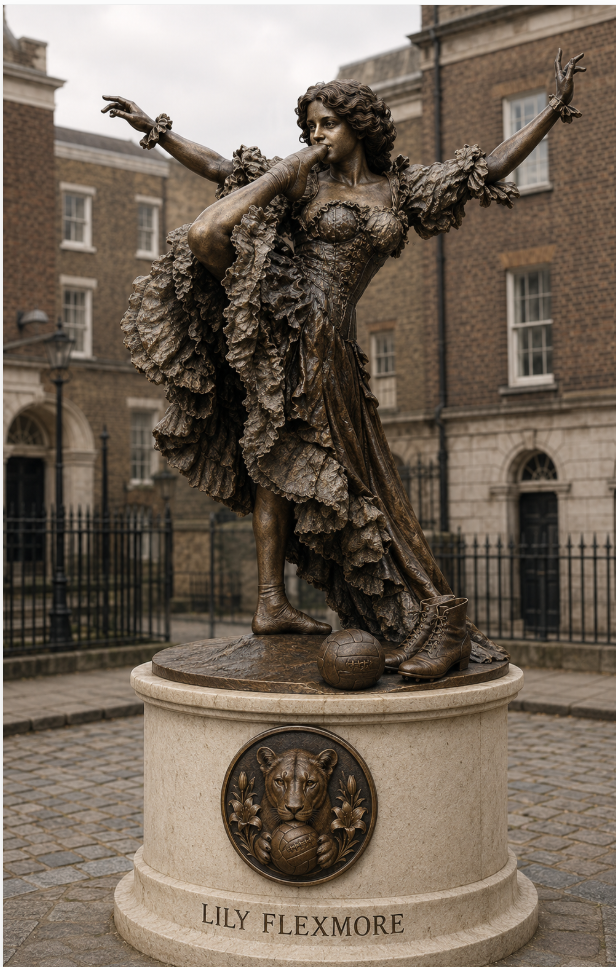 Concept image of a proposed bronze statue of Lily Flexmore, shown in a Clerkenwell square